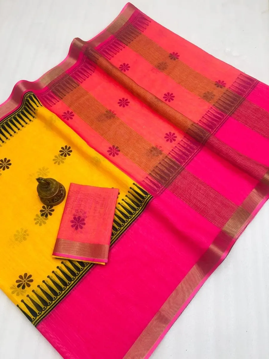 High-Quality Linen with a Luxurious Gold Jari Border for an Elegant Touch.